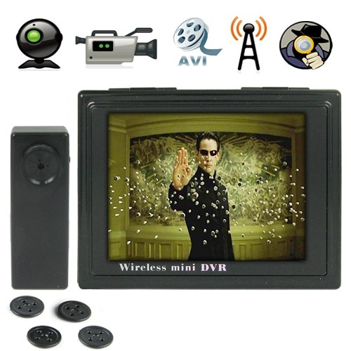 2.4GHz Wireless Recroding Buttom Camera + 4CH 3.5 Inch Wireless Receiver